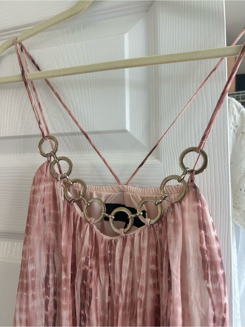 Sleeveless Pink Tie-Dye Chain-Detail Summer Dress